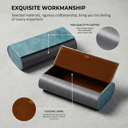 TRISKEL EYEWEAR 2-Frame Sunglasses Case – Premium PU Leather Protective Case for Men & Women, Travel Storage for Two Glasses (Charcoal Grey & Teal Grey)