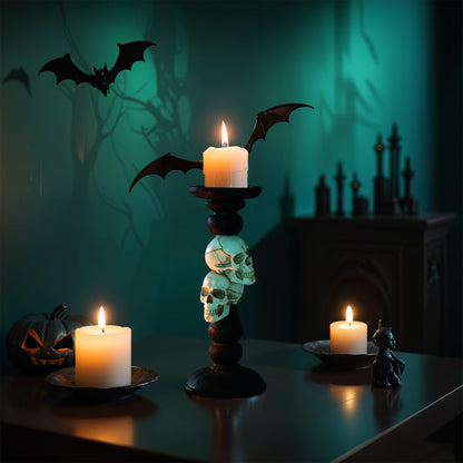 OYATON Pillar Candle Holder for Halloween Decoration Indoor, Skull Candlestick Holder for 3 Inches Pillar Candle