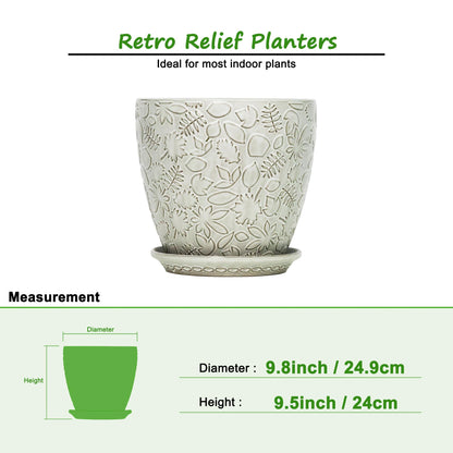 Bestseler 10inch Retro Ceramic Planter with Drainage Hole and Saucer for Multiple Plants, Indoor-Outdoor Garden Pots for Succulent, Orchid, and Flower (Fits Inner Pots Up to 9 Inch, Retro White)