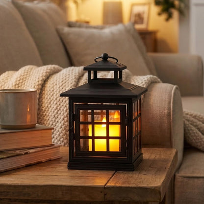TRIROCKS Set of 2 Decorative Candle Lantern Metal Candle Holder Hanging Lantern Perfect for Home Decor Halloween Living Room Parties Events Tabletop Indoors Outdoors (Black)
