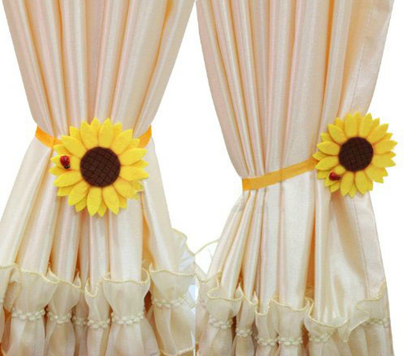 EleCharm 1 Pair Sunflower Curtain Magnetic Tiebacks Non-Woven Fabric Countryside Rural Style Curtain Tie Holdbacks Accessories