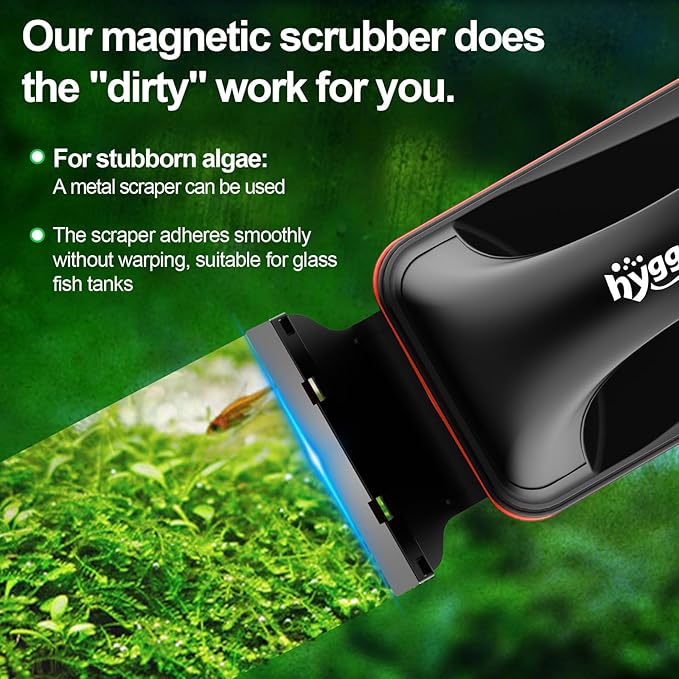 hygger Magnetic Aquarium Fish Tank Glass Cleaner,Detachable Dual-Blades Brush Tool with Floating Scrubber, Double Side Magnetic Algae Scraper for 0.4-0.8 Inch Thick Glass Aquariums Tank (L)