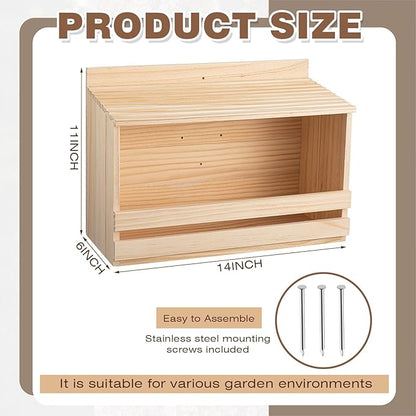 Briwooody Wooden Open Mourning Dove Nesting Box for Outside Dove Bird House 11 H x 14 W x 6 L Inches Bird Nesting and Roosting Platform Hanging Birdhouse Garden Decoration (Flat Roof, Light Brown)