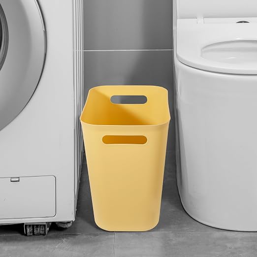 UUJOLY Plastic Small Trash Can Wastebasket, Garbage Container Basket for Bathrooms, Laundry Room, Kitchens, Offices, Kids Rooms, Dorms, 3.5 Gallon, Yellow