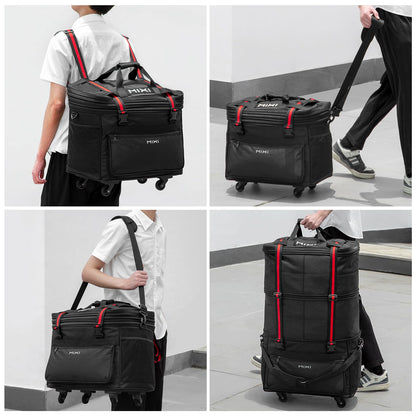 mixi Travel Bag with Wheels Expandable Foldable Luggage Bag Collapsible Rolling Travel Bag Duffel Bag Large Capacity Suitcase for Men Women, Black