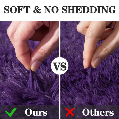 Soft Fluffy Area Rug for Bedroom, Purple Fuzzy Shaggy Oval Throw Rugs for Bedside, Non-Slip Cozy Plush Shag Carpet for Girls Kids Room Nursery Dorm Living Room, 2.6 x 5.3 Feet