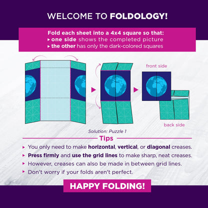 FOLDOLOGY - The Origami Puzzle Game! Brain Teasers for Tweens, Teens & Adults | Travel Game, STEM Toy | Fold the Paper, Complete the Picture | 100 Puzzles | Gift for Ages 10+