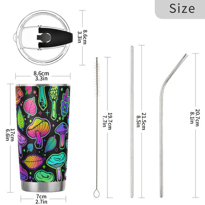 Yasala Tumbler Magic Mushroom Halloween Insulated Coffee Cup Beverage Container Travel Mug with Straw and Lid Double Wall Stainless Steel 20oz Holiday Gift