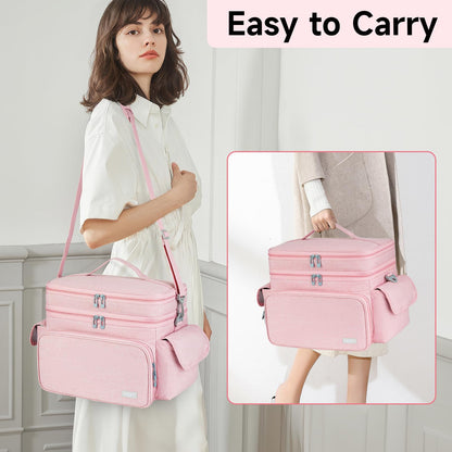 LEFOR·Z Large Sewing Supplies Organizer Storage Bag,Double-Layer Protable Travel Sewing Basket for Sew Accessories & Tools,Pink(Bag Only)