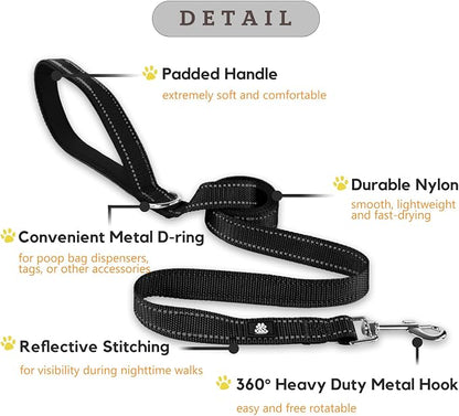 FURRYFECTION Reflective Dog Collar and Leash Set with Quick Release Buckle, Padded with Neoprene Adjustable Nylon Dog Collar for Small Medium and Large Dogs (Large Collar+5FT Leash, Black)