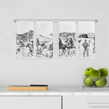 GICHUGI Western Cowboy Kitchen Towels Set - Vintage Riding Horse Cowboy Dish Towels for Kitchen Bathroom, Tea Hand Towels, Rustic Western Gifts, Set of 4 (16x24)