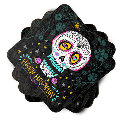Caroline's Treasures VHA3035FC Happy Halloween Day of The Dead Foam Coaster Set of 4 Set of 4 Cup Coasters for Indoor Outdoor, Tabletop Protection, Anti Slip, Mouse pad Material