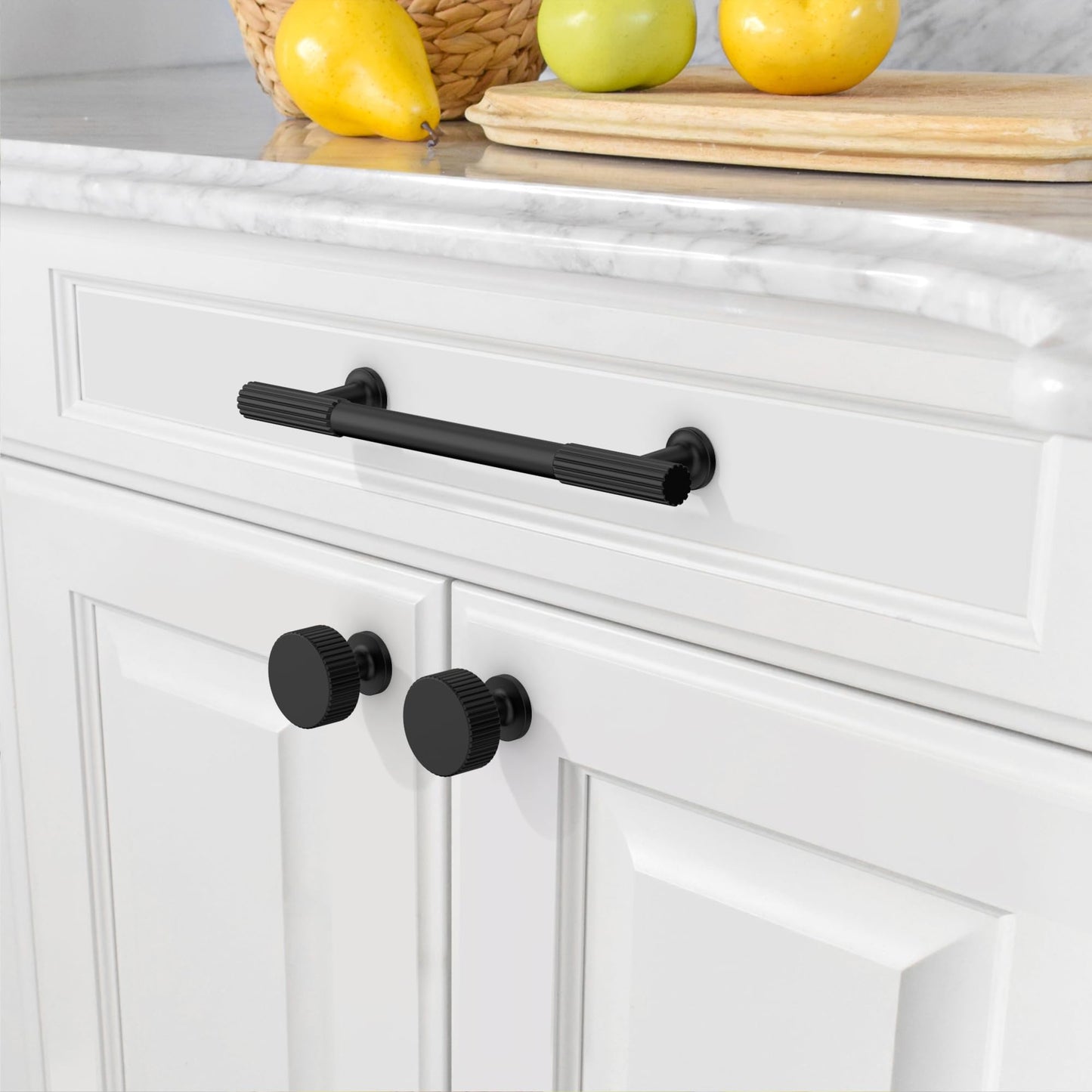 Amerdeco 10 Pack Matte Black Cabinet Knobs Single Hole Cabinet Pulls 1 Inch Drawer Knobs and Pulls for Bathroom Cabinets ZH0071