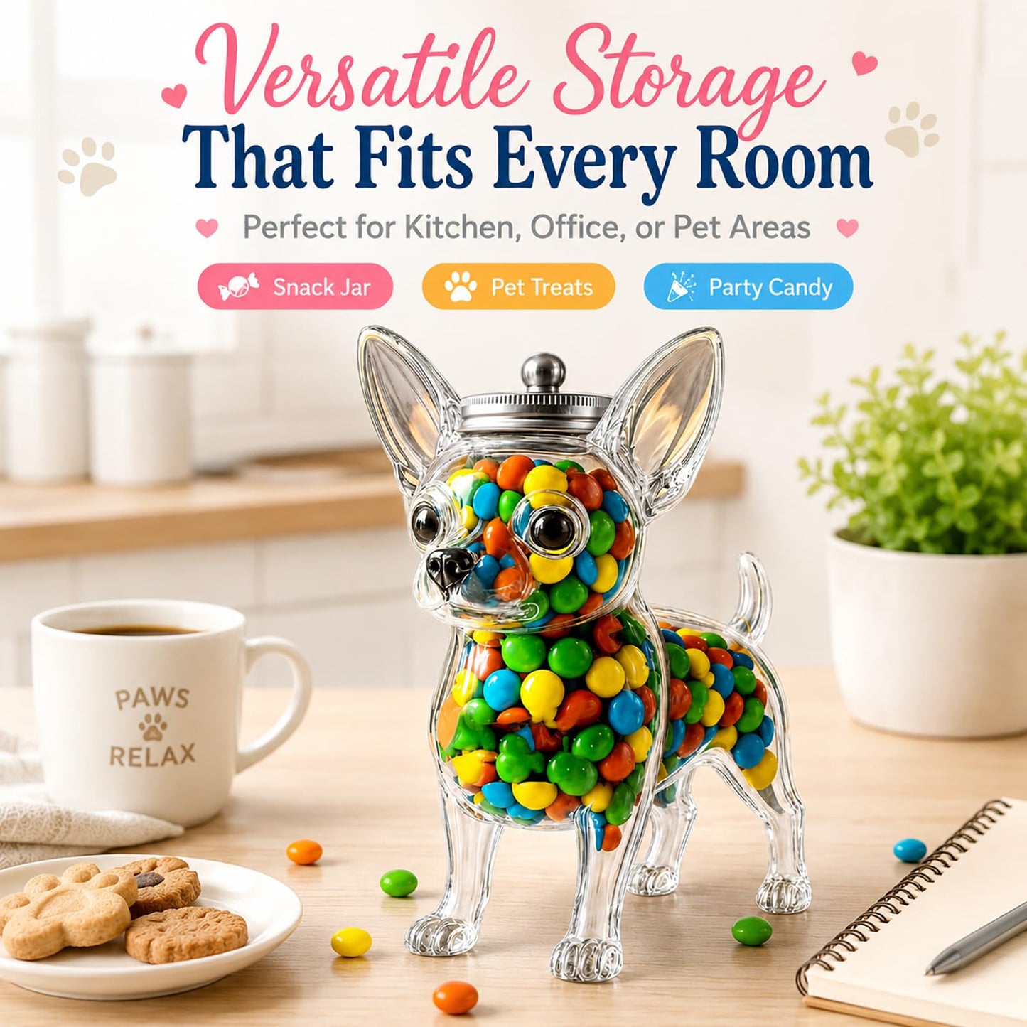 BQFLY Chihuahua Gifts Dog Cookie Jar Cute Candy Treat Container Unique Goose Jars Dachshund Fun Dish Glass Cat Turtle Candy-Shaped Containers Animal Airtight with Lid Snack Bean Storage Bottle