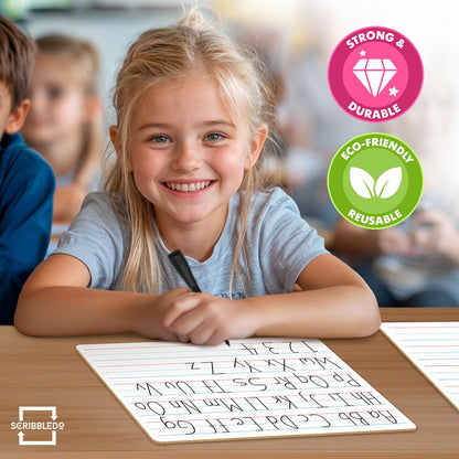 Scribbledo 10 Pack Double Sided Whiteboard Lined Dry Erase Boards for Kids Ruled Writing Board Handwriting Practice Small White Boards Dry Erase Board 9x12 Dry Erase Board with Lines Teacher Supplies