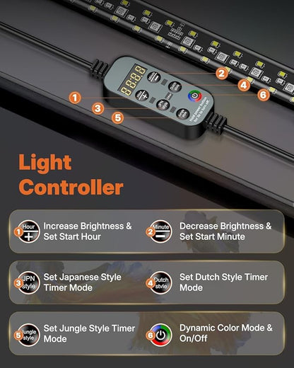 Pawfly Aquarium Light with Bluetooth for Plants, 14W 27.5 inch Full Spectrum Fish Tank Light for 28-51 inch Fish Tanks, Submersible LED Lights with App Control, Timer Modes & Adjustable Brightness