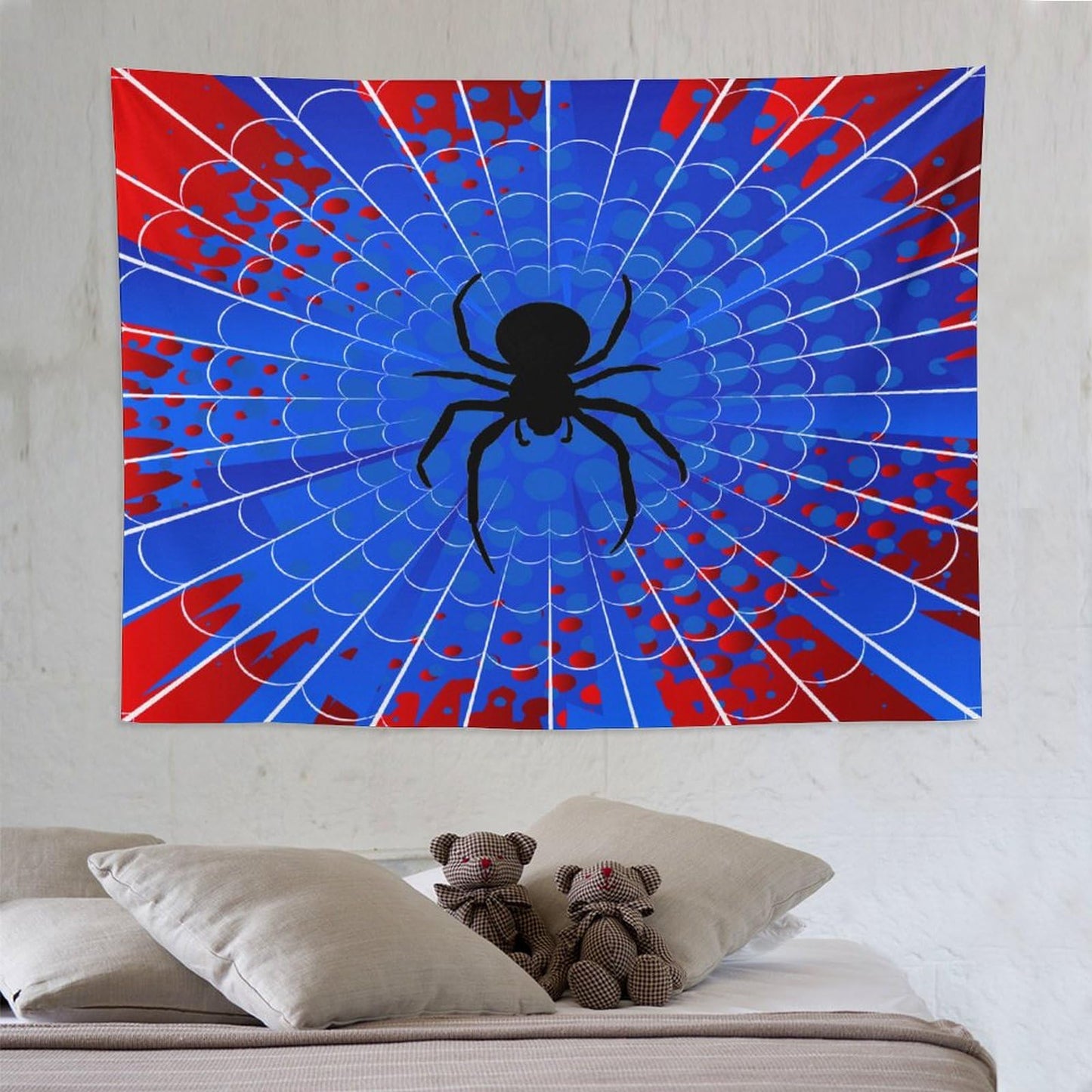 Spider Web Tapestry,Blue and Red Design Spider Web Tapestry for Boys Girls Teens,Modern Art Print Tapestry Wall Hanging Home Décor for Game Room Play Room Bedroom Living Room 80" x 60"