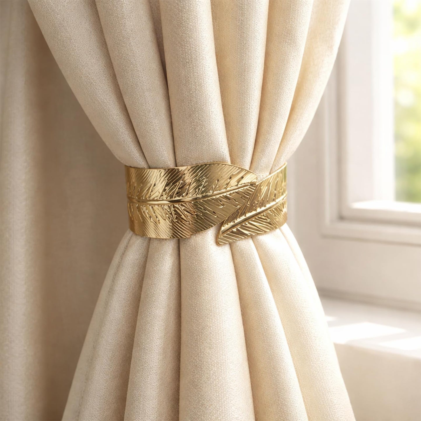 Curtain Tiebacks 2Pcs Curtain Ties Elegant Feather Curtain Tie backs Premium Alloy Spring Curtain Ties No Drilling Curtain Clips for Modern Luxury French Nordic Minimalist Home Decor Curtain Holdbacks