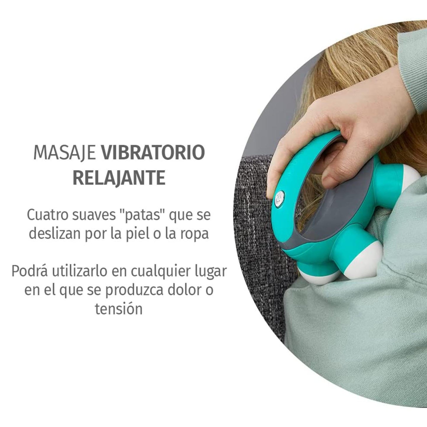 Homedics, Quatro Mini Hand-Held Massager with Hand Grip, Battery Operated Vibration Massage, 4 Massage Nodes, Powered by 2 AAA Batteries (Included), Assorted Colors