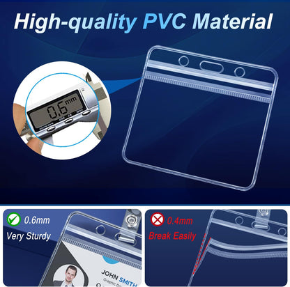 5 Pcs Badge Holders with Clip Thick Clear Name Tag Badge Holders Plastic Horizontal ID Card Holder with Waterproof Resealable Zip