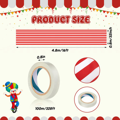 HunnmingRe 1 Pack Circus Halloween Decorations 32 Inch x 16 ft Red and White Hanging Banner with Tape Ceiling Decor for Carnival Birthday Classroom Circus Theme Party Decorations