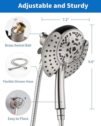 INAVAMZ Shower Head with Handheld High Pressure: Hand Held Shower Head & Rain Shower Head 2-IN-1 Shower Head with 59" Rotatable Stainless Steel Hose, Shower Trim Systems, Nickel 2.5 GPM 15391