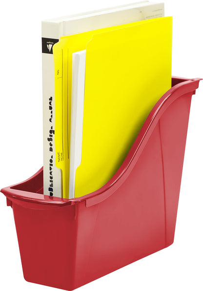 Storex Small Book Bin – Interlocking Plastic Organizer for Home, Office and Classroom, Red, 6-Pack (71109U06C)