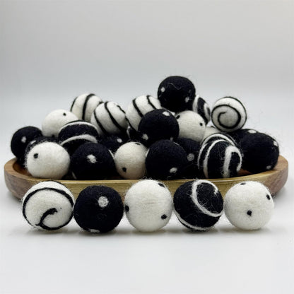 Wool Felt Balls for Crafts 2.5cm 40pc Black White Polka Dots DIY Felt Ball Garland