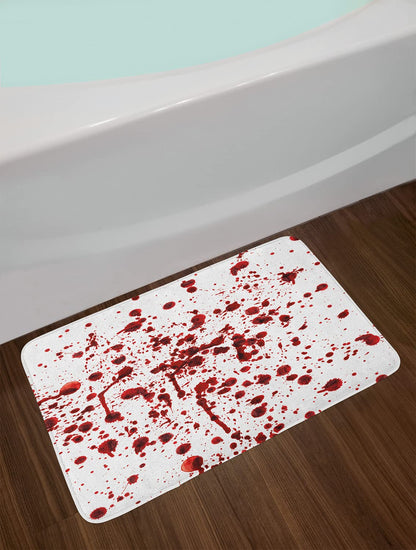 Ambesonne Horror Bath Mat, Splashes of Blood Grunge Style Bloodstain Horror Scary Zombie Halloween Themed Print, Plush Bathroom Decor Mat with Non Slip Backing, 30.2" x 20", White Red