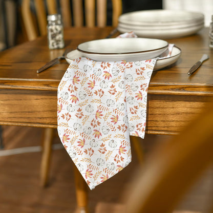 Horaldaily Fall Cloth Napkins 18 x 18 Inch, Thanksgiving Autumn Harvest White Pumpkin Orange Leaf Party Dinner Decoration Washable Napkins Set of 6