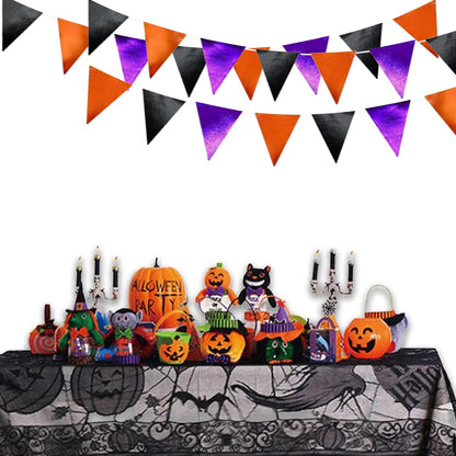 Zwiebeco 39Ft Black Orange Purple Glitter Fabric Bunting Banner Triangle Flags Hanging Cotton Pennant Banner for Birthday Wedding Engagement Halloween Theme Party Home Garden Decorations Supplies