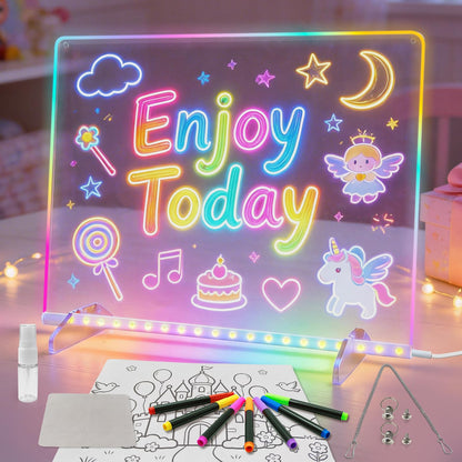 LED Note Board with Colors, 13.7"X10" 6 Modes & 8 Colors Acrylic Dry Erase Boards with Light, Led Drawing Board for Kids with Stand,Birthday Holiday Day Gifts for Girls & Boys Age 3+