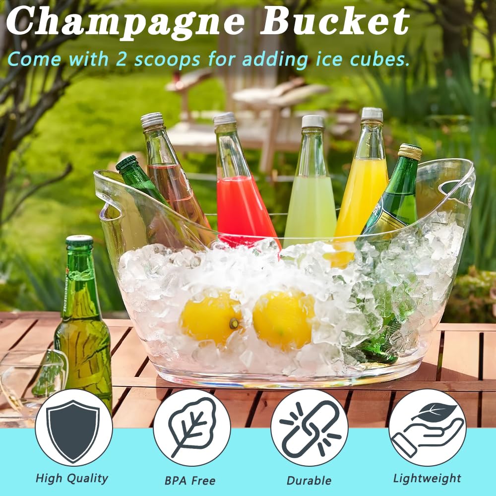 Ice Bucket, 2 PCS 5.5L Acrylic Ice Buckets, Large Beverage Tub for Parties, Mimosa Bar Supplies Beverage Tub and Scoops for Champagne Beer Sparkling Wine Cocktails (2-4 bottles)