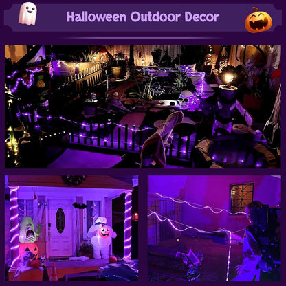JMEXSUSS 2 Pack Purple Lights Battery Operated Halloween Lights Outdoor Waterproof, Each 33 ft 100 LED Battery Powered Rope Lights, Purple String Light with Remote for Balcony Garden Halloween Decor