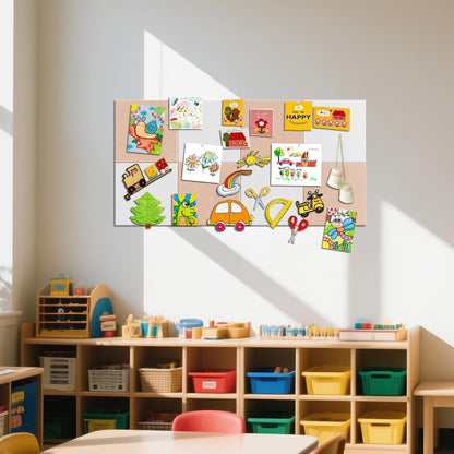 TSJOFFICE Large Cork Board for Wall - 48" x 24" Bulletin Board with 30 Pushpins for Office Decor, Pin Board 8 Pack Felt Tiles with Safe Removable Adhesive Tabs, Corkboard for Home - Cinnamon & White