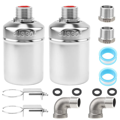 2 Pack Water Float Valve,1/2" to 3/4'' 1'' 304 Stainless Steel Fully Automatic Water Level Controller Float Valve