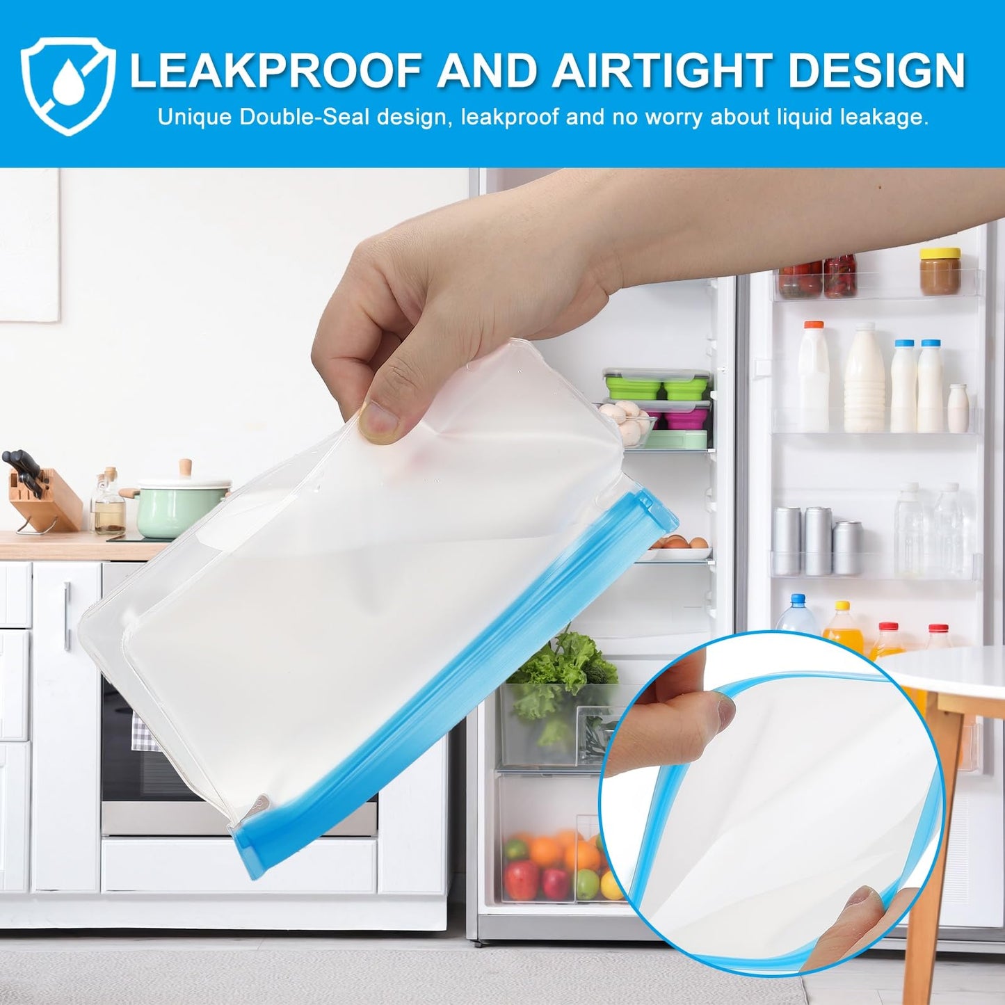 PATIKIL 8.7"x2"x5.3" Reusable Freezer Bag, 3 Pcs Leakproof Zip Food Storage Stand Up Bags Fridge Snack Vegetable Fruit Ice Container for Long-Lasting Freshness, Black
