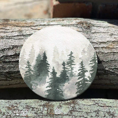 Lahome Forest Pattern Coasters - Round Drinks Absorbent Stone Coaster Set with Ceramic Stone and Cork Base for Kinds of Mugs and Cups (Forest, 4)