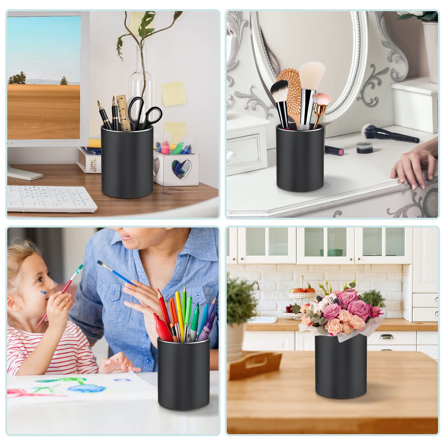 Dopaka Pen Holder Pencil Holder for Desk, Metal desk pen holder, Makeup Brush Holder, pencil cup, pen organizer for desk, for Office, School, Home, and Kids 3.9×3.14inch (Black)