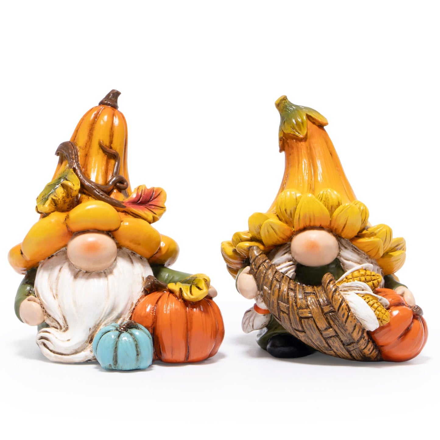 Hodao Fall Decorations for Home, 2 Pcs Thanksgiving Gnome Figurines Resin Autumn Pumpkin Gnomes Statues, Cute Fall Thanksgiving Decor for Home Table Shelf, Perfect Fall Gift for Family Friends