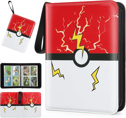 Card Binder 4 Pocket, Trading Card Holder Collector Album Fits 400 Cards with 50 Removable Sleeves Compatible with Pokemon Cards Game Sports Card Case Book With Zipper for Gifts Red
