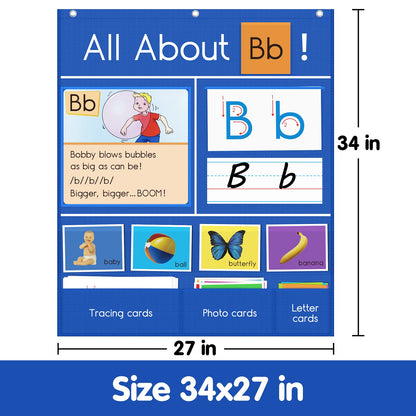 Auchq All About Letter Pocket Chart, Letter of The Day/Week Activity Wall-Provides Student Daily Practice in Learning The Alphabet, Chants, Words-Great for Classroom Homeschool 34" x 27"