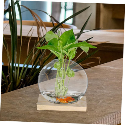SUPVOX 2sets Glass Plant Wooden Base for Home Decor Indoor Hydroponic Plant Display Elegant Terrarium Design for Office and Wedding Decoration