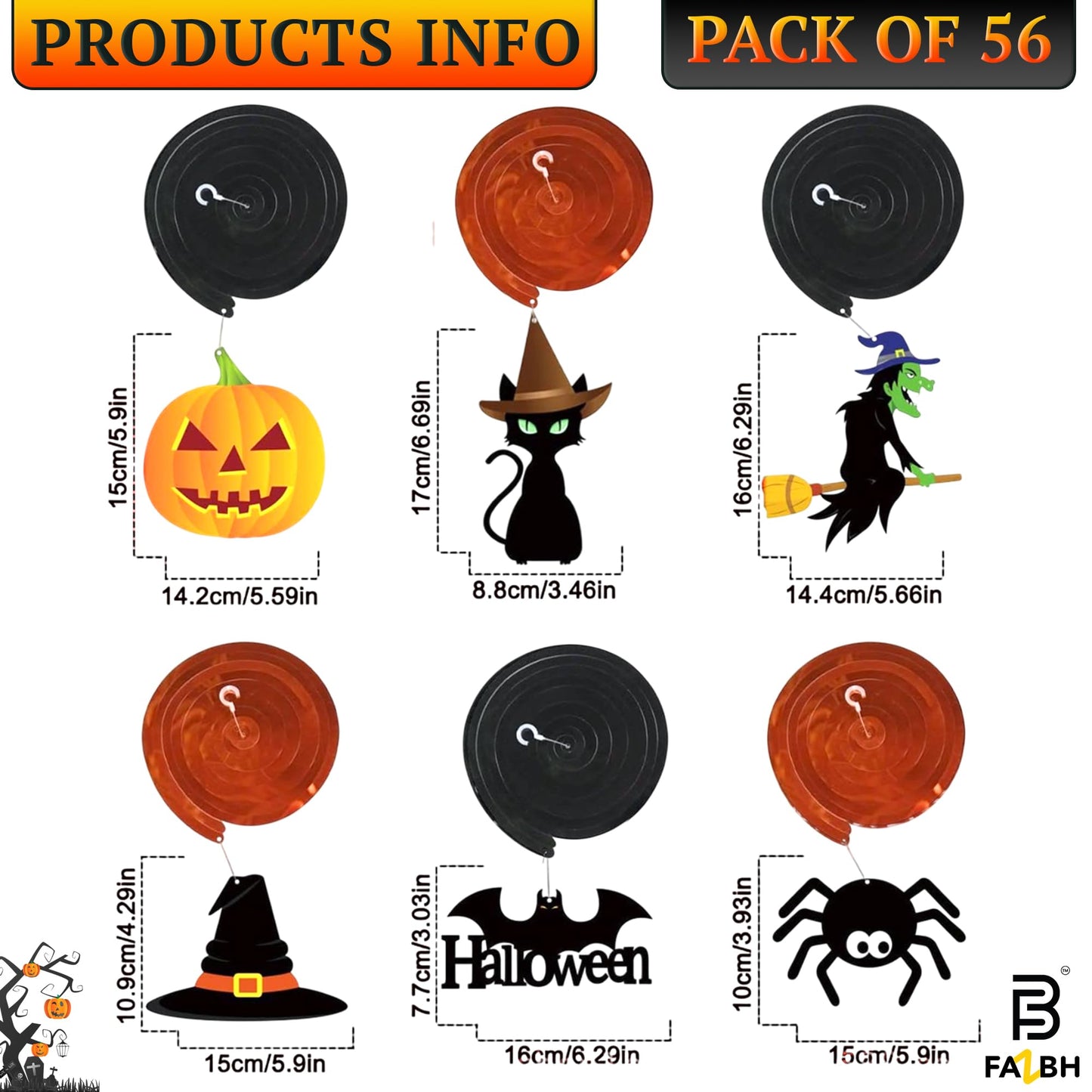 Halloween Balloons and Hanging Swirls - Pack of 64 | Giant 47 Inch Bat Balloons, Black Spider and Pumpkin Balloon | Spooky Halloween Party Decorations