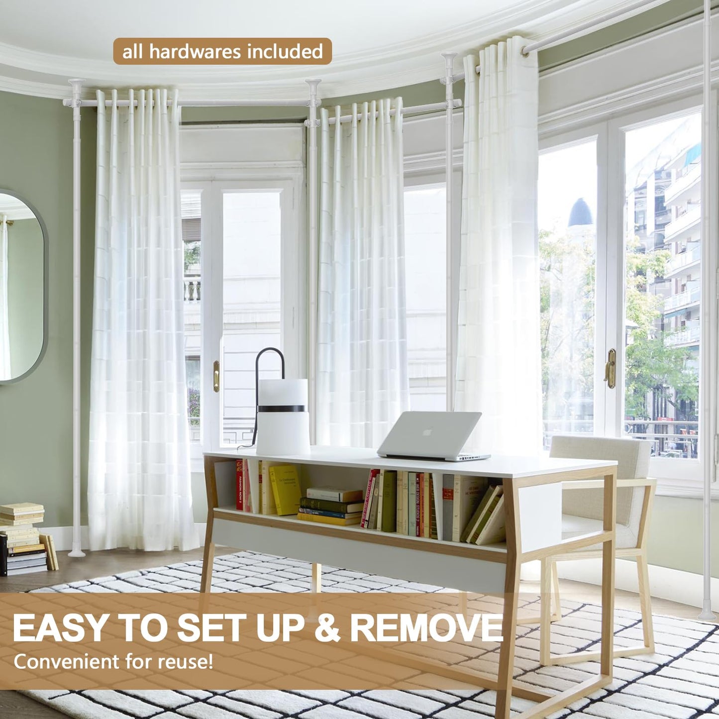 Room Divider Curtain Rod - 4-10ft(H) 28-171inch(W) Adjustable No Drilling Curtain Divider for Room Separation,Heavy Duty Floor to Ceiling Curtain Stand,Wall Divider for Space Separator Partition,White