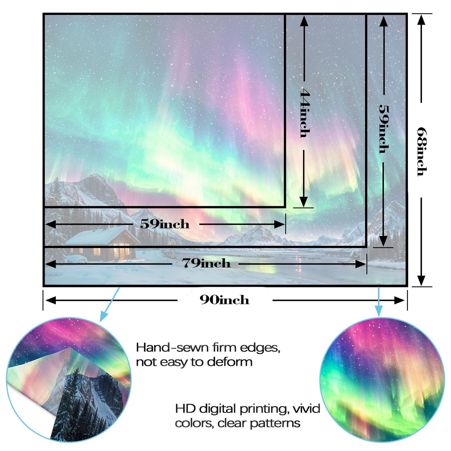 Spenlife Winter Aurora Borealis Cabin Tapestry, Scenic Northern Lights Mountain Wall Hanging for Cozy Bedroom Living Room Decor, 60x44 Inch