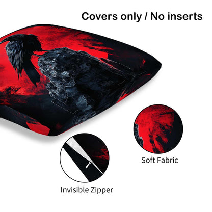 ZibZorp Raven Moon Pillow Covers 18x18 Set of 2 | Gothic Decorative Cushion Cases | Black Crow Red Moon Pillowcases | Halloween Dark Throw Covers for Sofa Living Room Bedroom Decor
