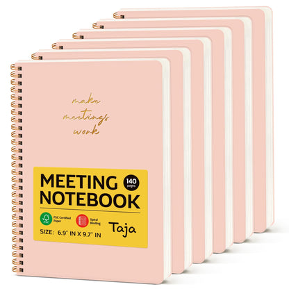 6 Pack of Meeting Notebook for Work Organization - Work notebook with action items, Meeting Minutes Planner Notebook, Perfect Office Supplies for Men & Women - Pink