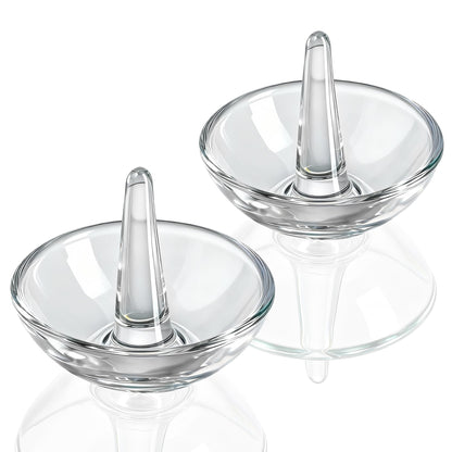 H&D HYALINE & DORA 2 Pack Round Glass Jewelry Dish Jewelry Tray Ring Dish Birthday Holiday Gifts for Women Mom(3.1 Inch)