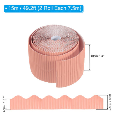 PATIKIL 3.9inch x 49.2ft Bulletin Board Border, Scalloped Trim Paper Corrugated Paper for Locker Classroom Decor Black White Cork Poster Boards, Pink